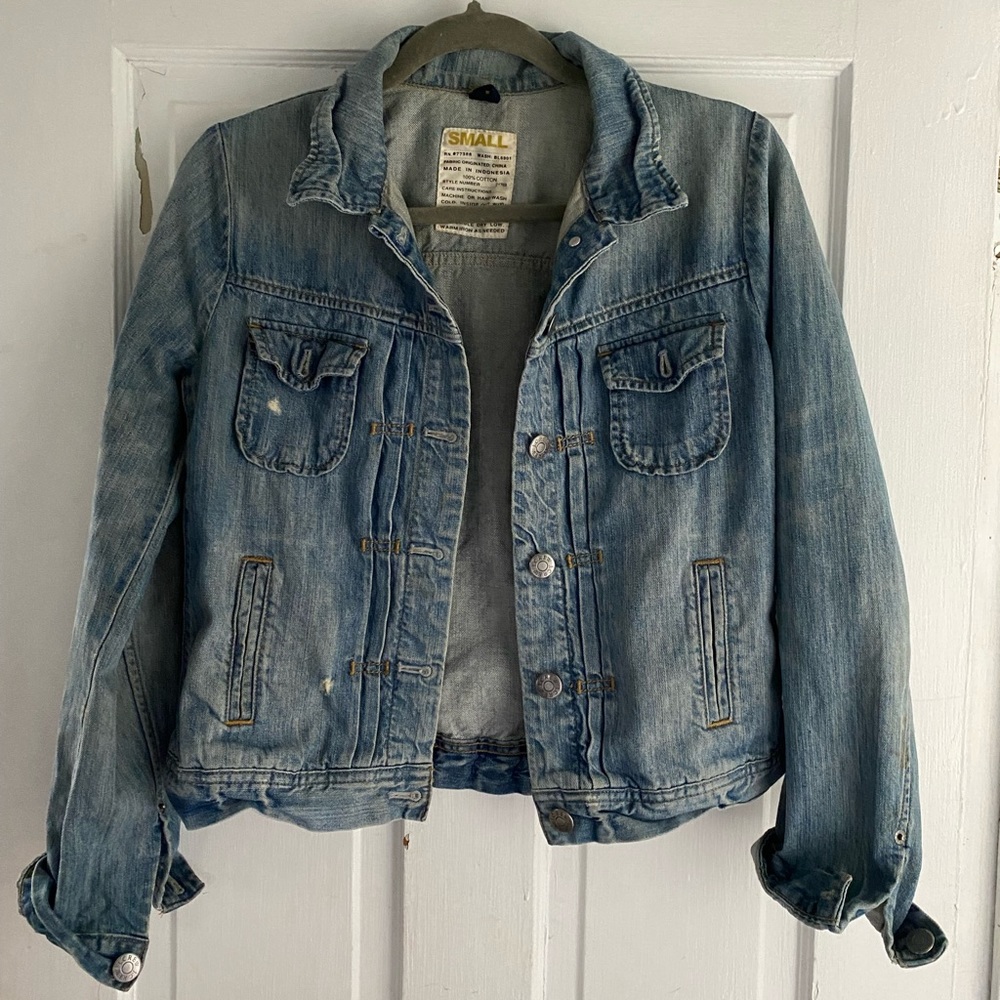J CREW light weight distressed denim jacket